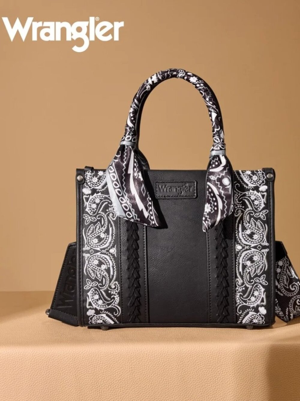 Wrangler Braided Paisley Bandana Tote Bag Black